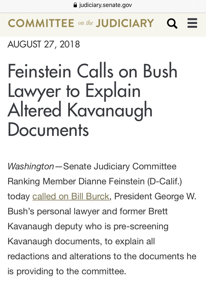  https://www.judiciary.senate.gov/press/dem/releases/feinstein-calls-on-bush-lawyer-to-explain-altered-kavanaugh-documentsLindsey Graham’s is the only principal committee for a Senate campaign that Burck’s contributed to during the current cycle. The optics here aren’t good.