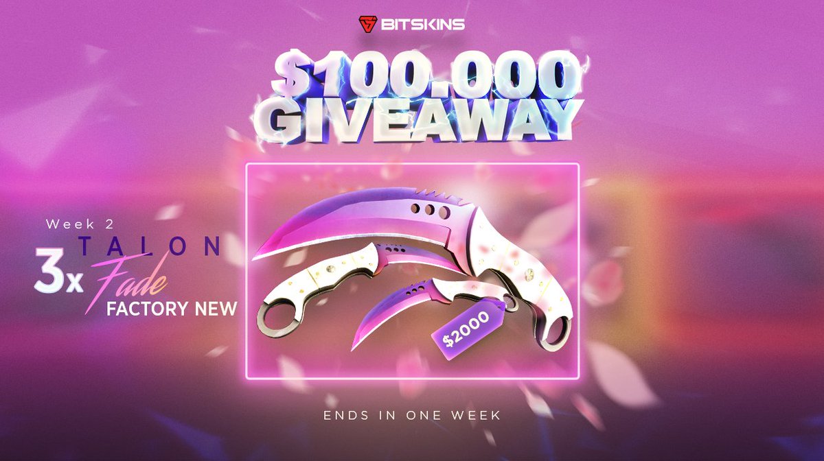 BitSkins | Buy and Sell CS2 skins (@bitskinscom) on Twitter photo 🎁GIVEAWAY WEEK 2🎁
3x Talon Fade FN🔥
Buy and sell items safely instantly or set your price and list them for sale on BitSkins.com
- Follow <a href="/BitSkinsCom/">BitSkins | Buy and Sell CS2 skins</a>
- Retweet
- Register on BitSkins.com
Good luck everyone! 🎁GIVEAWAY WEEK 2🎁
3x Talon Fade FN🔥
Buy and sell items safely instantly or set your price and list them for sale on BitSkins.com
- Follow <a href="/BitSkinsCom/">BitSkins | Buy and Sell CS2 skins</a>
- Retweet
- Register on BitSkins.com
Good luck everyone!