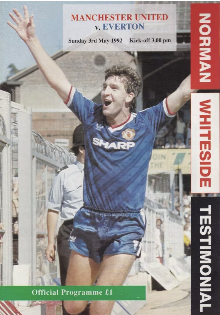 #113 Man Utd 2-4 EFC - May 3, 1992. EFC headed to Old Trafford to play Man Utd in a testimonial for Norman Whiteside, who had retired through injury aged 26. EFC won 4-2 with 2 goals from Mark Ward, 1 from Peter Beardsley & 1 from triallist John Esin. EFC opted not to sign Esin.