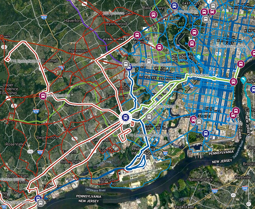 The service to Darby TC, the nexus for several major suburban corridors, is really the key. Just like 69th Street, it could mean a nice 2-seat ride from southern Delco to Center City, with added routes+frequency and an improved 11! (image from my proposed bus network crayon) 5/