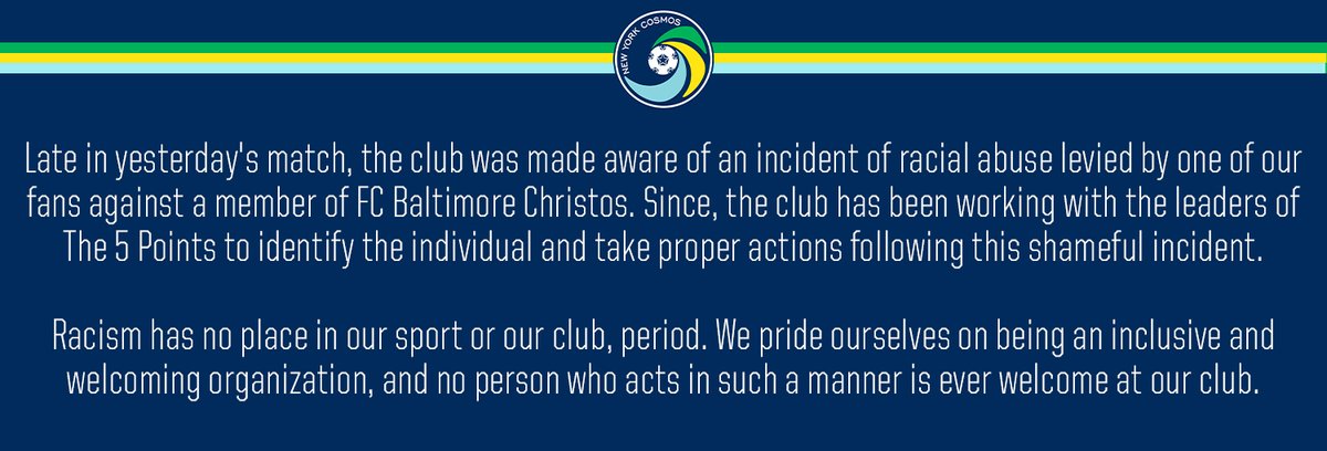NYCosmos's tweet photo. Club statement regarding last night's match. https://t.co/irMmBbVJnO