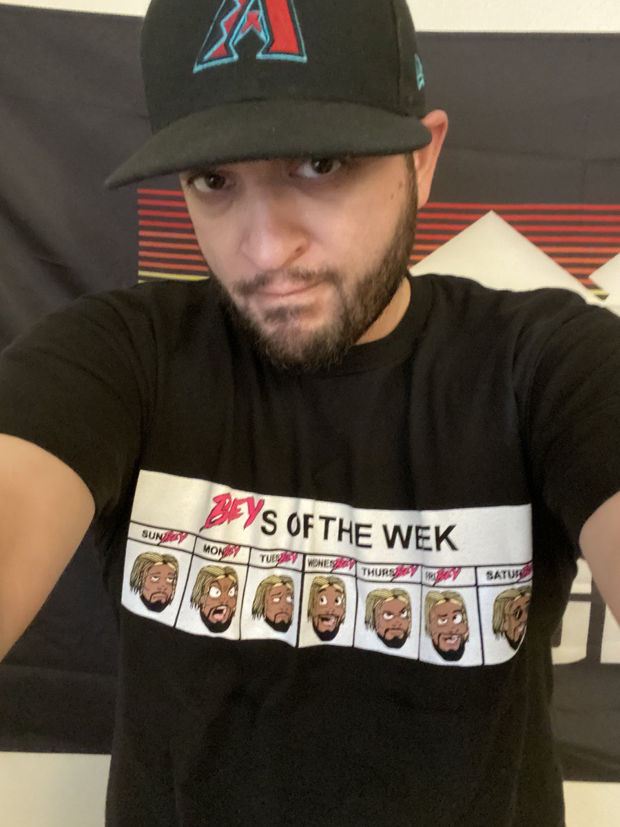 InterviewPrince's tweet photo. @j13_pineapple Showing off my new Chris Bey shirt. Am I doing #SunBEY right?? https://t.co/Fx4YRiVukK