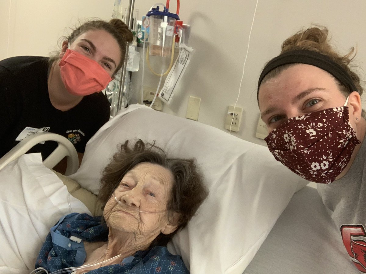 CallMeKaYrn's tweet photo. Grandma’s quote of the week: “do you have boyfriends?” - @Emlovestangled &amp; I are taking applications on grandma’s request #hangingwithgrandmainthehospital https://t.co/otSzDS1L9Y