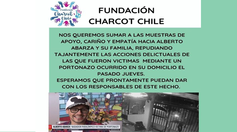 CharcotChile's tweet photo. Solidarizamos contigo #AlbertoAbarza y esperamos sinceramente que tu novia y familia se encuentren en buen estado de salud y se recuperen de este lamentable hecho prontamente. https://t.co/BVMEMIH9yL