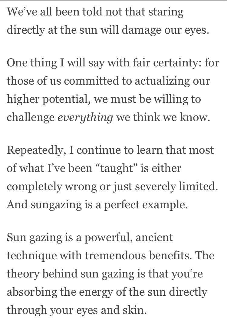 Has anyone tried sun gazing?!Dude! Mini THREAD/ I was looking into ways to open my pineal gland and came across sun gazing. 1/