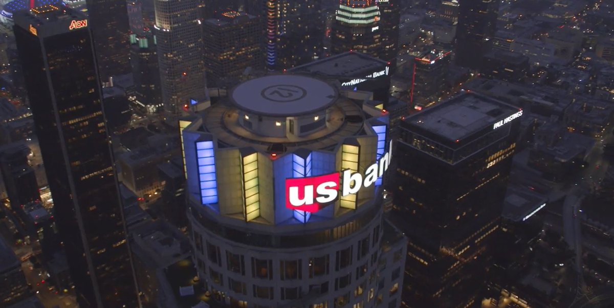 BenGolliver's tweet photo. As Lakers close in on 17th championship in franchise history, Los Angeles landmarks lit up purple &amp; gold (via @discoverla) https://t.co/244qUriVKs
