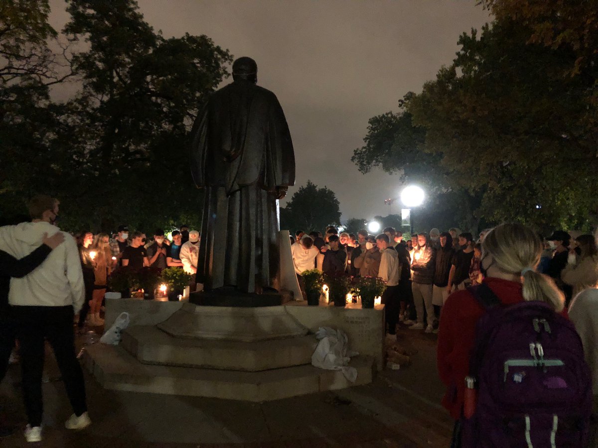 TheLantern's tweet photo. Over 300 people have gathered outside of Thompson Library for a candlelight vigil dedicated to Chase Meola. https://t.co/69smSGLMdI