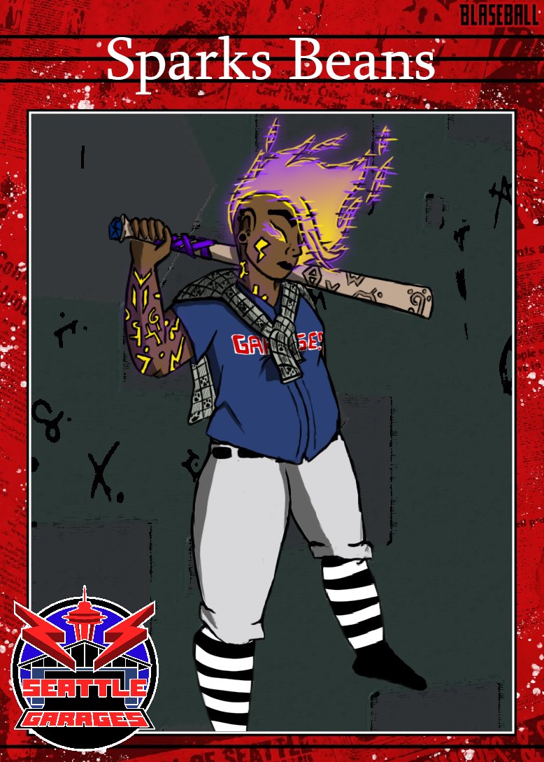 New Batter for the <a href="/TheSeaGarages/">the seattle garages</a> ! I love them so much already, A High energy Thembo with a love of coffee and Totally isn't secretly an electricity themed super hero, nope never.... #blaseball