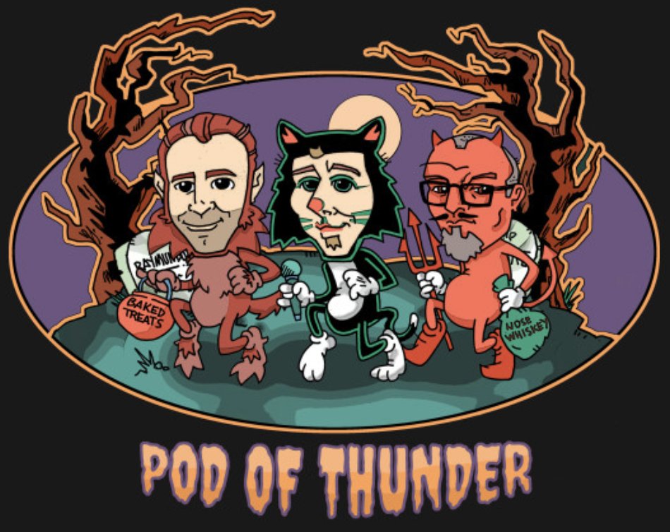 PodOfThunder's tweet image. Awesome artwork by top POThead Tommy Lombardozzi is now available on two new shirts in our TeePublic merch store! Just in time for Halloween, also great for showing your support year round. Get yours now while they're on sale! DO IT!

teepublic.com/user/podofthun…