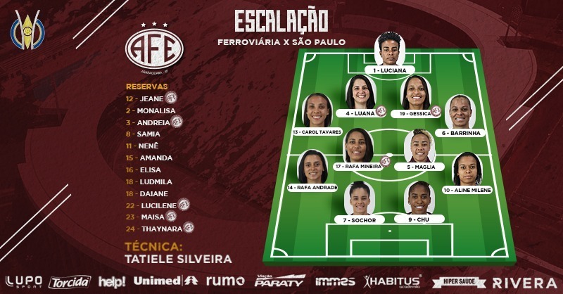 afeoficial's tweet photo. As Guerreiras entrarão em campo, daqui a pouco, às 19h, para enfrentar o São Paulo pelo Campeonato Brasileiro feminino.
Confira a equipe que começa a partida!
#Brasileiro #Guerreiras #AFExSAO #LocomotivaNosTrilhos #MaisQueUmTime https://t.co/KhaZoOMg5p