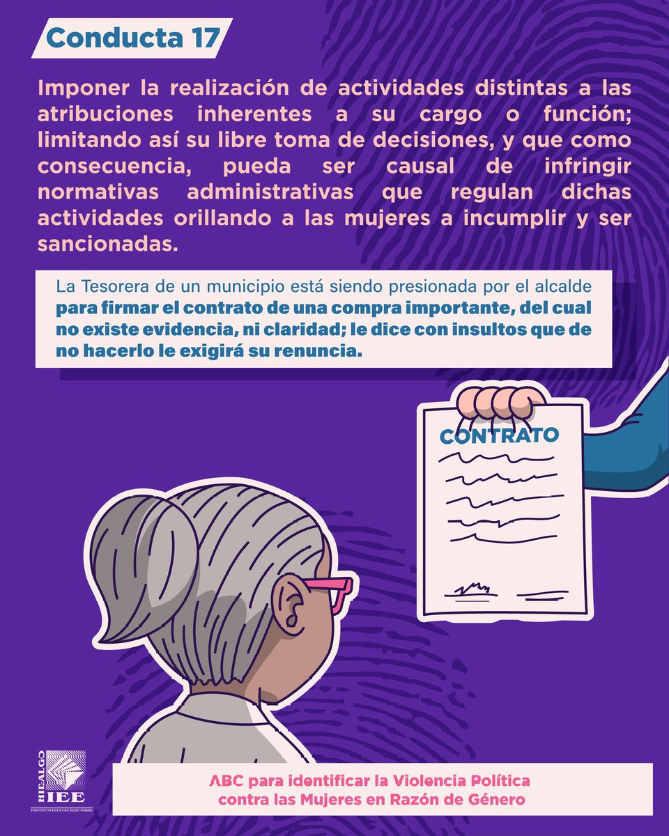 IEEHidalgo's tweet photo. ♀️#ConductasVPMRG 17/30 || La capacidad de gobernar, dirigir o tomar decisiones no es exclusiva de un género; la democracia exige la participación y debida representación de todas y todos. 

Por una #CompetenciaDigna #CandidatasLibresDeViolencia #PolíticaSinViolencia #SinMiedo https://t.co/LvqESeBabn