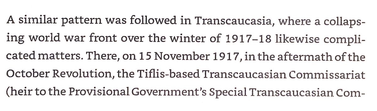 Transcaucasia () declared autonomy 1917 & made peace with , who invaded anyways in 1918. Ethnic  dominated communist Baku Commune was replaced by Centrocaspian Dictatorship, which asked  to defend Baku, but were defeated by .  then collapsed late 1918.