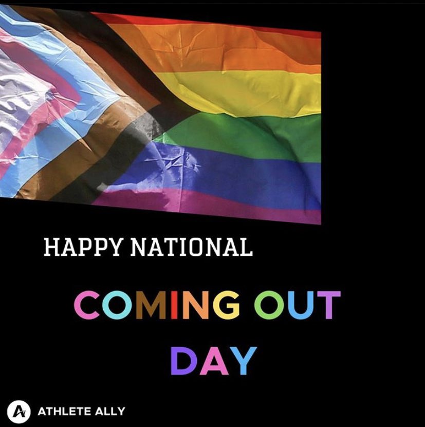 Happy National Coming Out Day!! Let’s make sure all of our Monmouth student-athletes feel safe and welcomed to come out in a very inclusive environment! ❤️🧡💛💚💙💜🖤🤍🤎 #NationalComingOutDay  #FlyHawks <a href="/AthleteAlly/">Athlete Ally</a>
