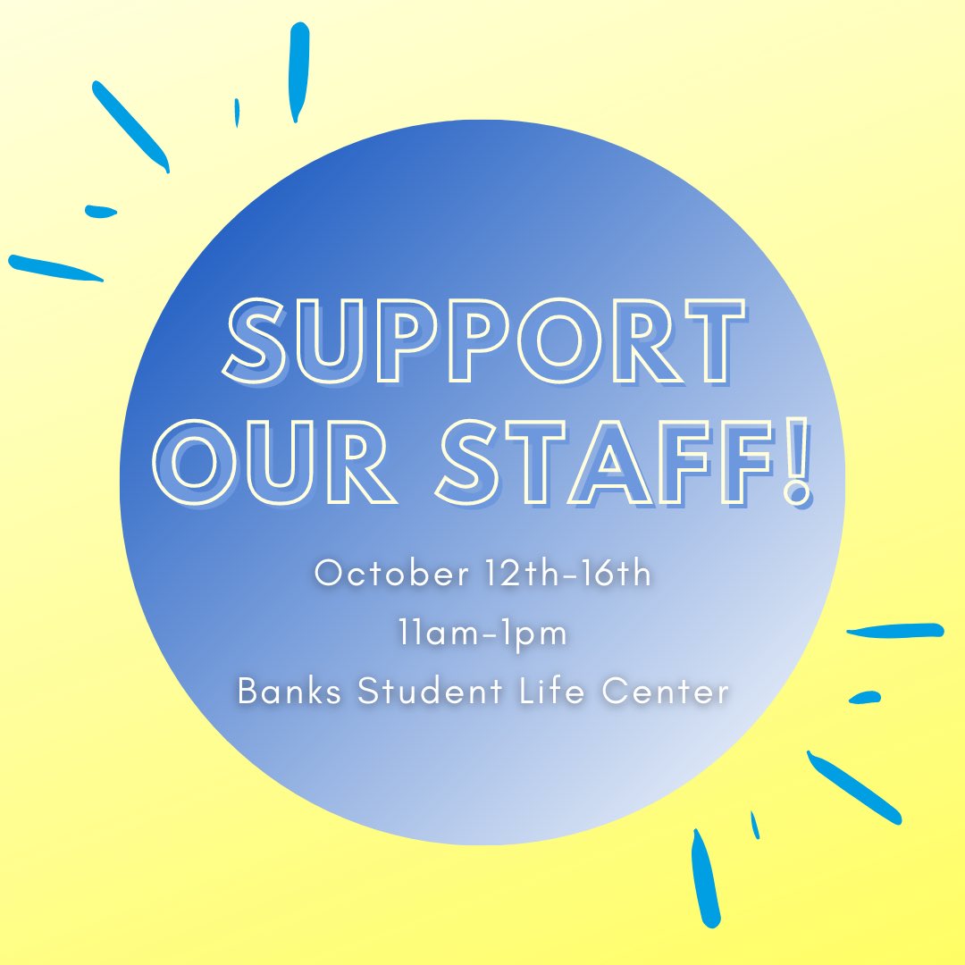 MiseriSTAF's tweet photo. This week we want to say thank you! The MU workers have been working to support a safe &amp; healthy campus Through October 12-16 at 11-1 in the Banks Student Life Center, visit our table to donate to the staff appreciation Venmo Drive Let’s give back to the staff of MU! 💙💛 https://t.co/j7AZlFtYs0