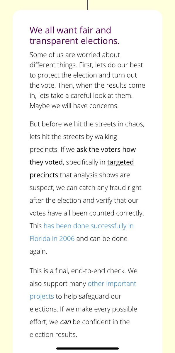 3/ In states like FL & GA w/ crap manual audit & recount laws, we need other ways to try to verify election results. Post-election affidavit audits of precincts w/ anomalous outcomes can help. Pls amplify this effort by  @gvelez17&  @ClintCurtis  http://cooperation.org/askthevoters/ 