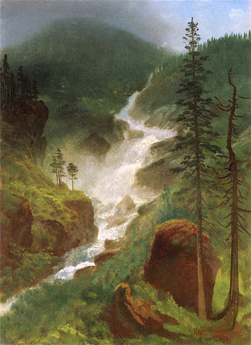 In 1859, Albert Bierstadt (1830-1902) organized a painting expedition in the high country of the Rocky Mountains. He sought out the help of William Byers, editor of the Rocky Mountain News, a 'mountain tramp' who knew his way around. #hudsonriverschool gurneyjourney.blogspot.com/2020/10/with-b…