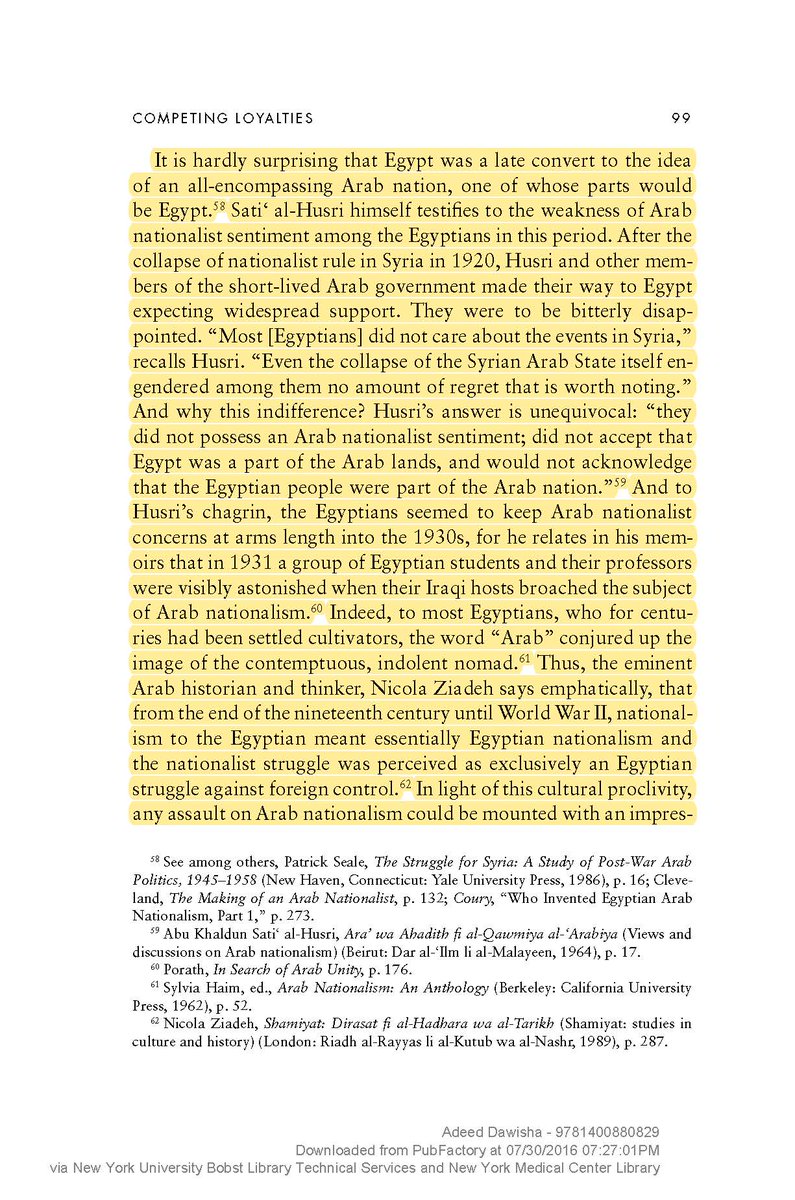 Did egyptians consider themselves as arab before?Answer is no, arabism was adopted and encouraged by the British in middle east as to oppose the ottoman empire.