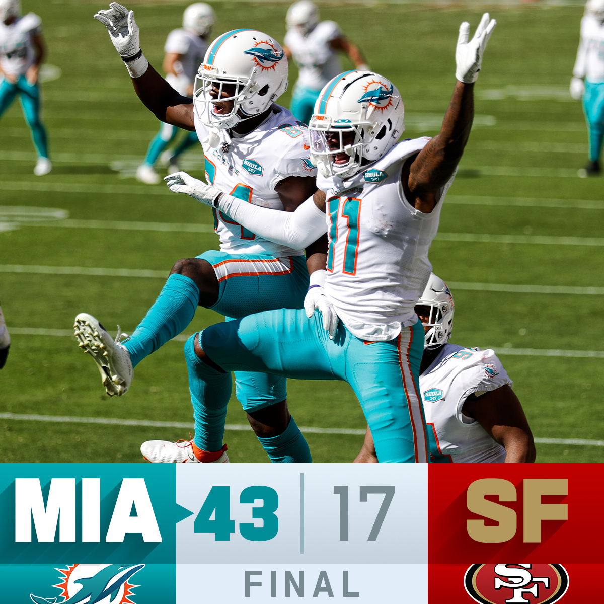 FINAL: The <a href="/MiamiDolphins/">Miami Dolphins</a> win big in Week 5! #FinsUp #MIAvsSF