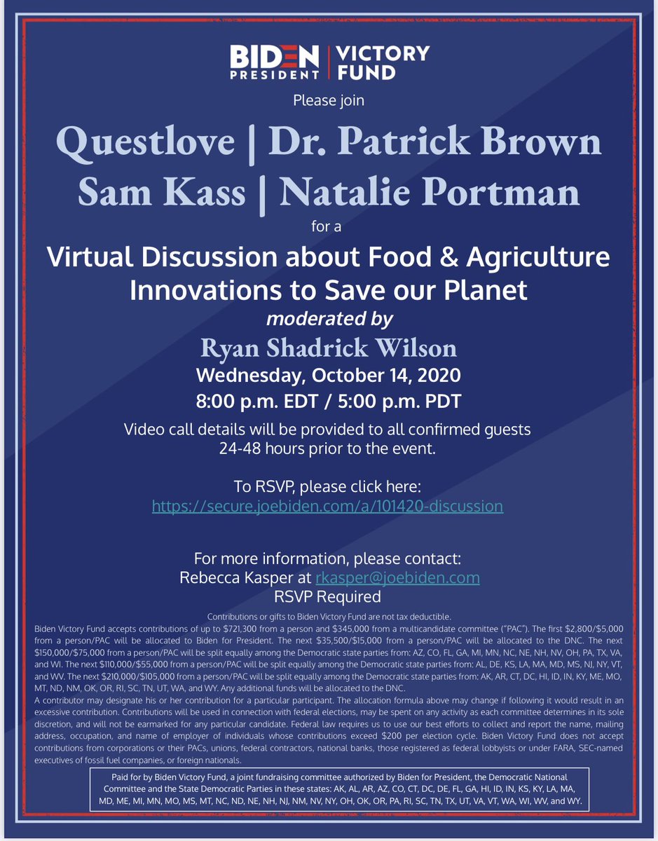 questlovesfood's tweet photo. Join me (@questlove), Dr. Patrick Brown, Sam Kass &amp; @NateliePortman for a conversation on the Future of Food: The Food and Ag Innovations We Need to Save Our Planet, moderated by Ryan Shadrick Wilson.

This Wed. Oct. 14 @ 8:00p ET / 5:00p PT. RSVP at https://t.co/HfR6hfEgiw https://t.co/7yY0xsoLLU