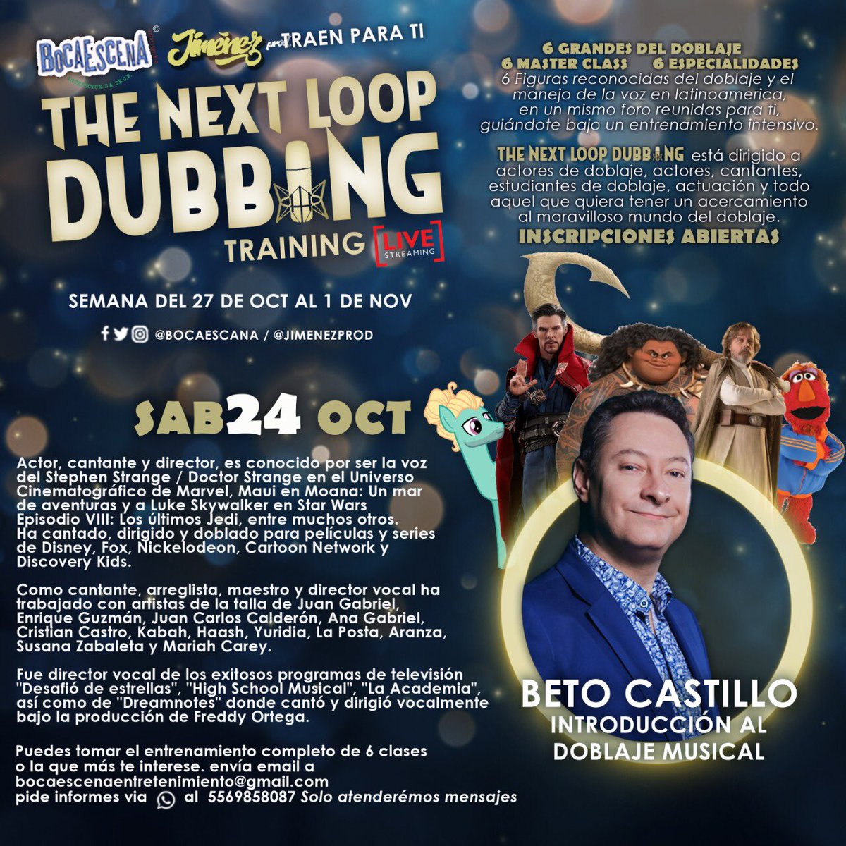 jimenezprod's tweet photo. #BetoCastillo será el encargado de guiarte por el mundo de doblaje musical durante esta semana de entrenamiento intensivo. ¡Inscripciones e Informes en bocaescenaentretenimiento@gmail.com o al whatsapp 55 6985 8087 (sólo mensajes) #TNLDT #NLDT #doblaje #doblajelatino https://t.co/Lntt8WwRq4