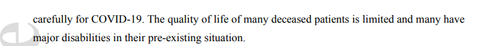 15/n Moving on, the author basically makes the same argument about comorbidities as before, but in the framework of Years of Life Lost. Similarly, the basic argument is that people who died of COVID-19 were already very sick