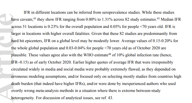 19/n The author then looks at the infection-fatality rate of COVID-19, again liberally citing his (as-yet-unpublished) review on the topic