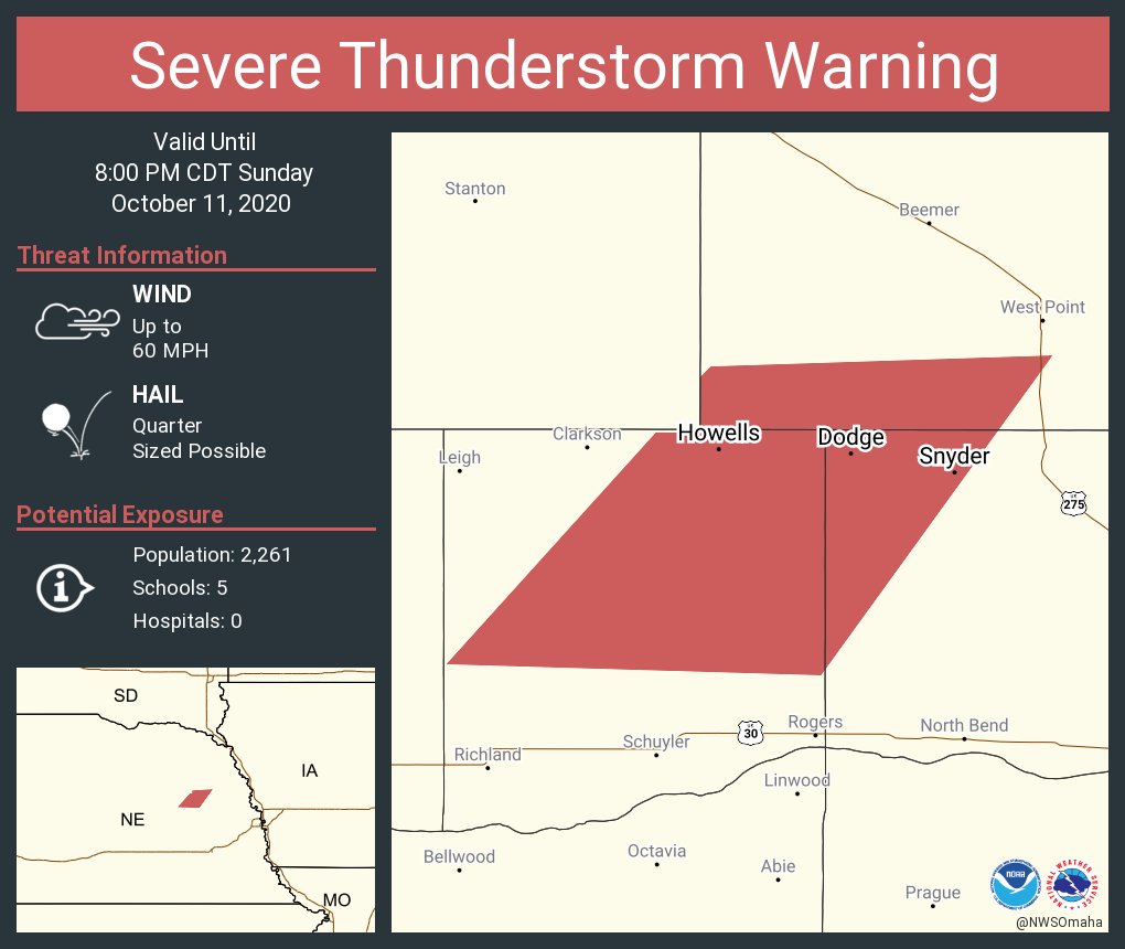 Severe Thunderstorm Warning including Dodge NE, Howells NE, Snyder NE until 8:00 PM CDT