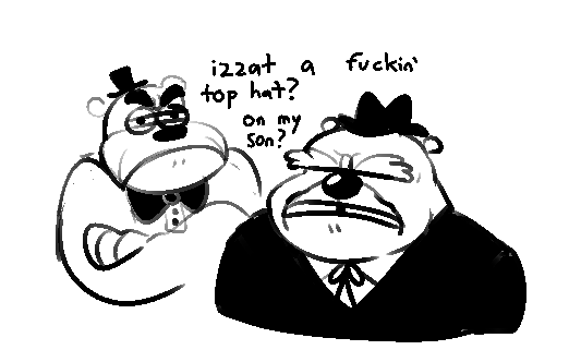 fun fact the animated part of animated cartoon has a whole universe behind it. for example, freddy fazbear is just a stage name. his real name is freddy giordano. his dad, vince, looks like this 