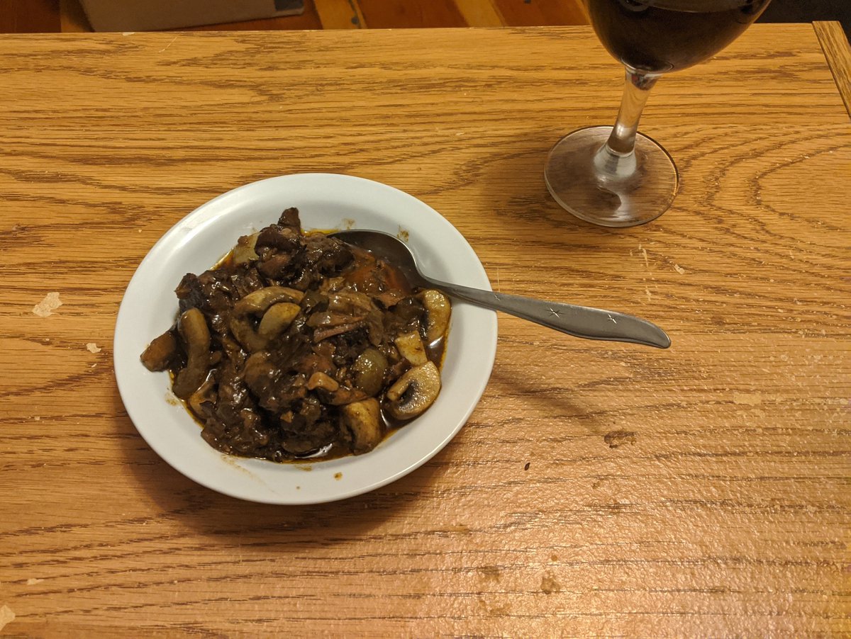 Beef Bourguignon. I may have "overcooked" this because the meat is falling apart, but honestly, I think I like it like this
