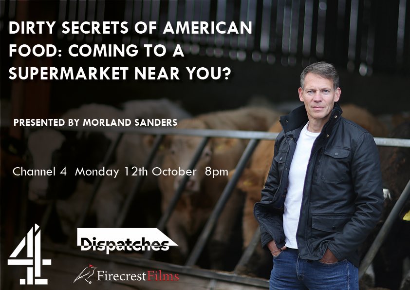 TONIGHT: some of our drone footage on food and farming will be shown on  @C4Dispatches as  @morlandsanders looks at the wave of American food making its way into British shops as part of a trade deal that risks damaging and destroying British farming and food standards