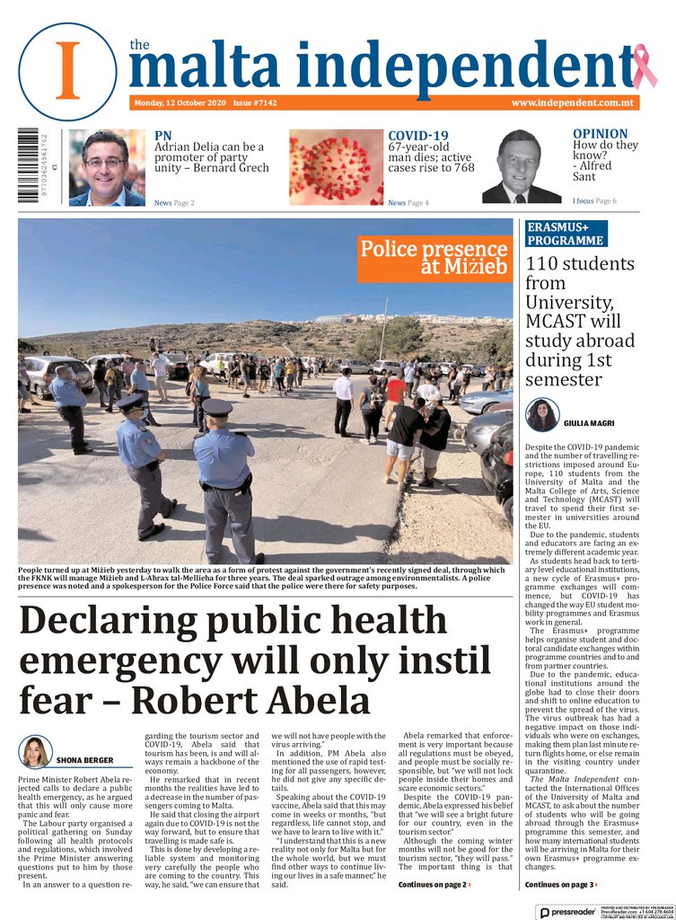 Today’s independent.com.mt front page