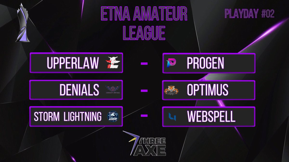 Demain soir 20h nous commencerons la 2ème journée de la ETNA AMATEUR LEAGUE.
20h Upperlaw - Progen 
21h Denials - Optimus 
22h Storm - webspell 
Un giveaway à gagner sur le live twitch.tv/k9tv_official?…
 @eSportPRG <a href="/DenialsEsport/">DENIALS E-Sport (OFF)</a> <a href="/esport_optimus/">Optimus eSport</a> @WebspellGaming <a href="/StM_ESPORT/">STØRM Esport ⚡</a>
