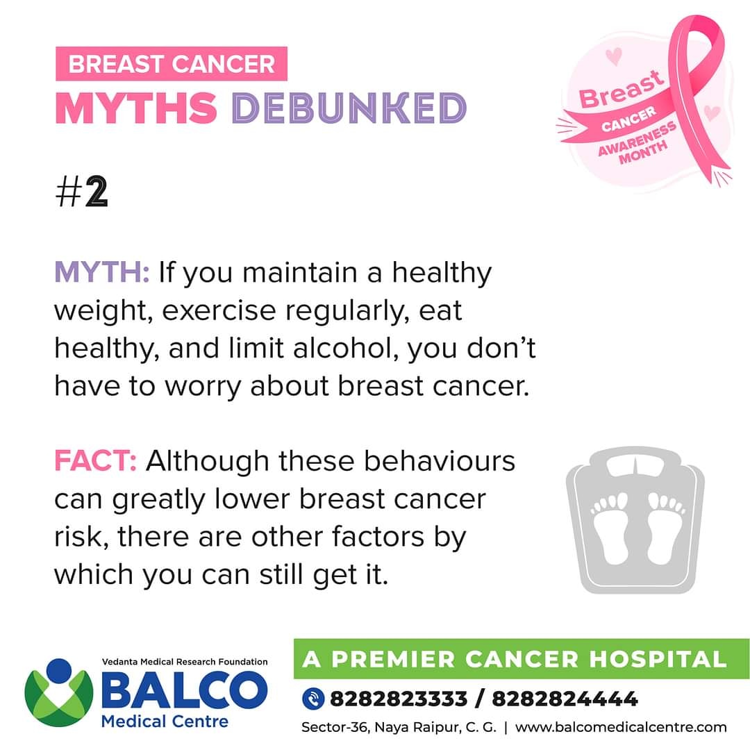 BalcoMedical's tweet photo. When it comes to #breastcancer, no one is 100% safe. It’s certainly worth managing factors you can control, like your diet &amp; activity levels. But it’s still important to get #regularscreenings &amp; perform breast self-exams.
#BMCRaipur #VMRF #heforher #BreastCancerAwarenessMonth https://t.co/VptslS2jUS