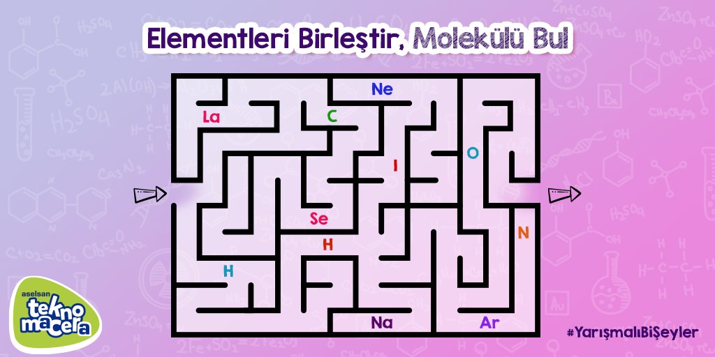 Doğru yol üzerindeki elementleri birleştirerek yaşamak için ihtiyacımız olan maddenin moleküler halini bul, retweetleyerek doğru cevabı yaz ve hediye kazanma şansını yakala! #teknomacera #aselsan #bilim #teknoloji #çekiliş #yarışma #kimya #molekül #element #science #technology