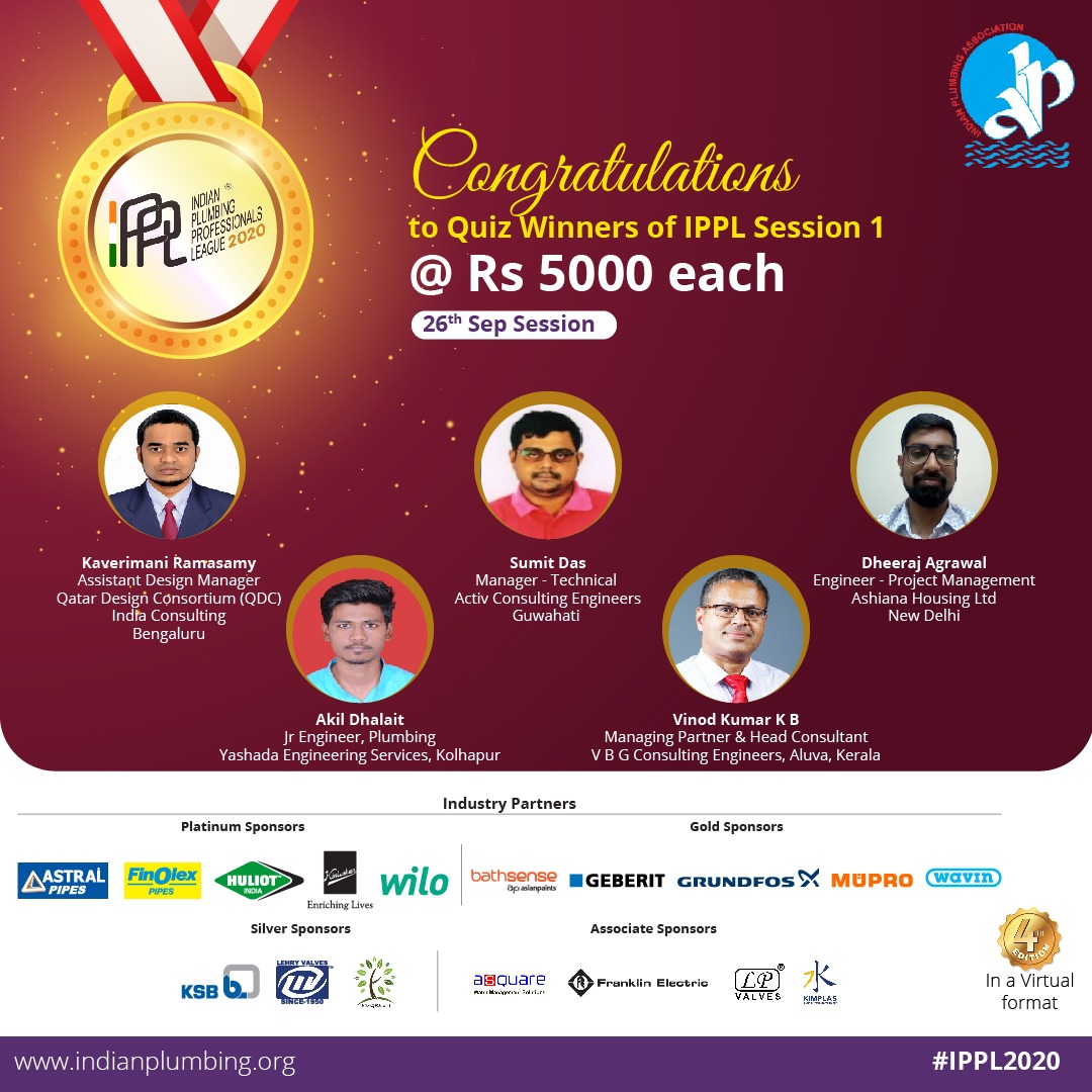 OfficialIPA's tweet photo. #IPPL2020SessionWinners
Kudos to all the Winners of IPPL 2020 Session 1 Quiz conducted on 26th Sep.
All of them #win Cash Rewards of Rs 5000 each.
#IPPL2020 https://t.co/F3RIHCiigI