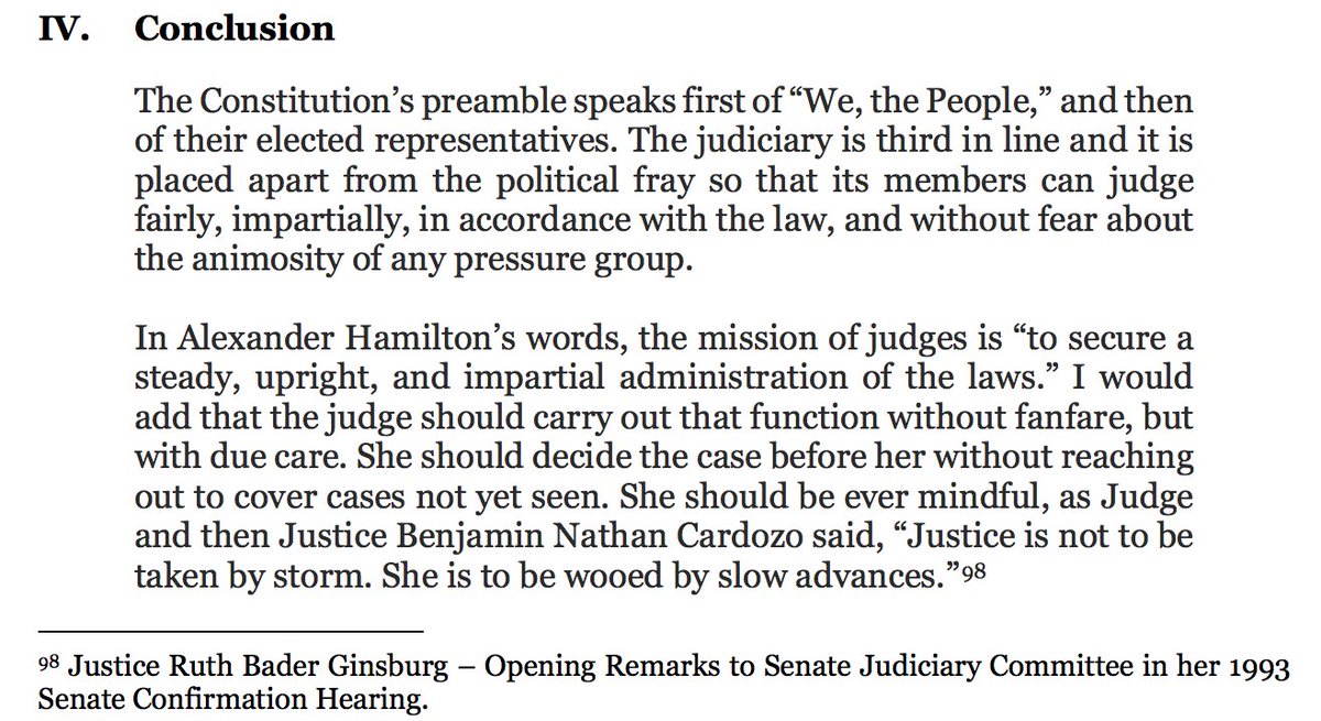 INTERESTING: judge closes this 147-page opinion with a quote from Justice Ginsburg's Opening Statement at her confirmation hearing--on the eve of the confirmation hearing for Ginsburg's replacement.