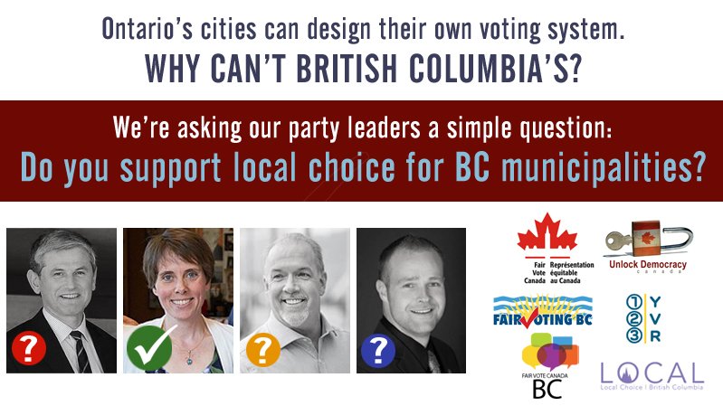 fairvotebc's tweet image. UPDATE:  The @BCGreens have committed to let cities choose the voting system that best serves their residents.  Thank you for committing to #LocalChoice, @SoniaFurstenau! 

Still waiting to hear from @Wilkinson4BC, @JjHorgan + @Trevfsj...⏳...

 #bcpoli #bcvotes #BCelxn2020