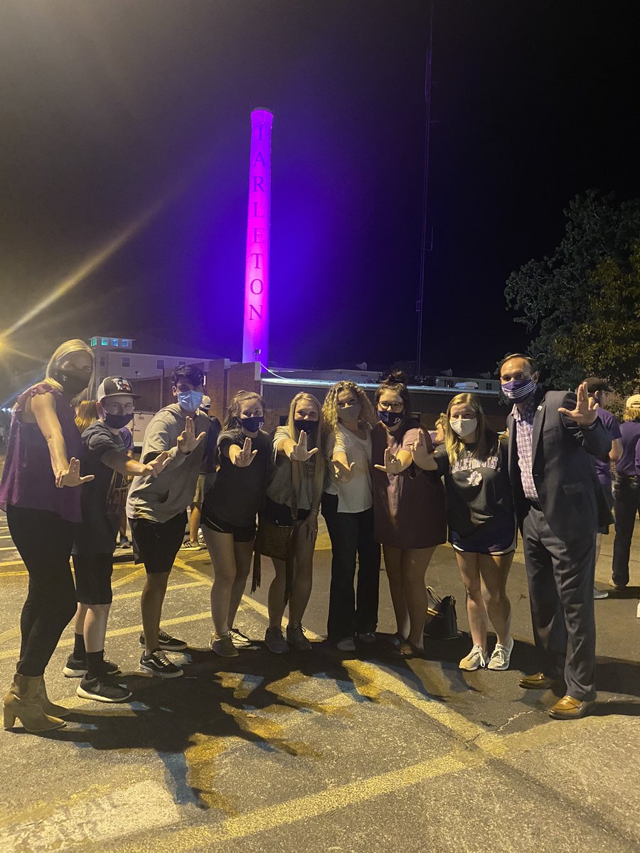 TarletonPrez's tweet photo. Texan Spirit is here and although it’s a little different than our usual homecoming week - it’s still good to have some excitement back on our @TarletonState campus. Congratulations to our 2020-21 homecoming court. We are blessed to lead the best student body in all of the 🌎 💜 https://t.co/9fVe2atKev