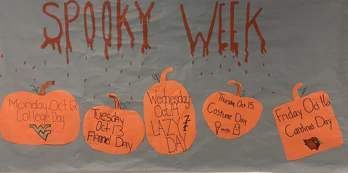 Don’t forget about our fall spirit week (AKA Spooky Week). Starts tomorrow with College Day. <a href="/SMHS_Official/">House of CARDS ♣️♥️</a> <a href="/JasonKamlowsky/">Jason Kamlowsky</a>