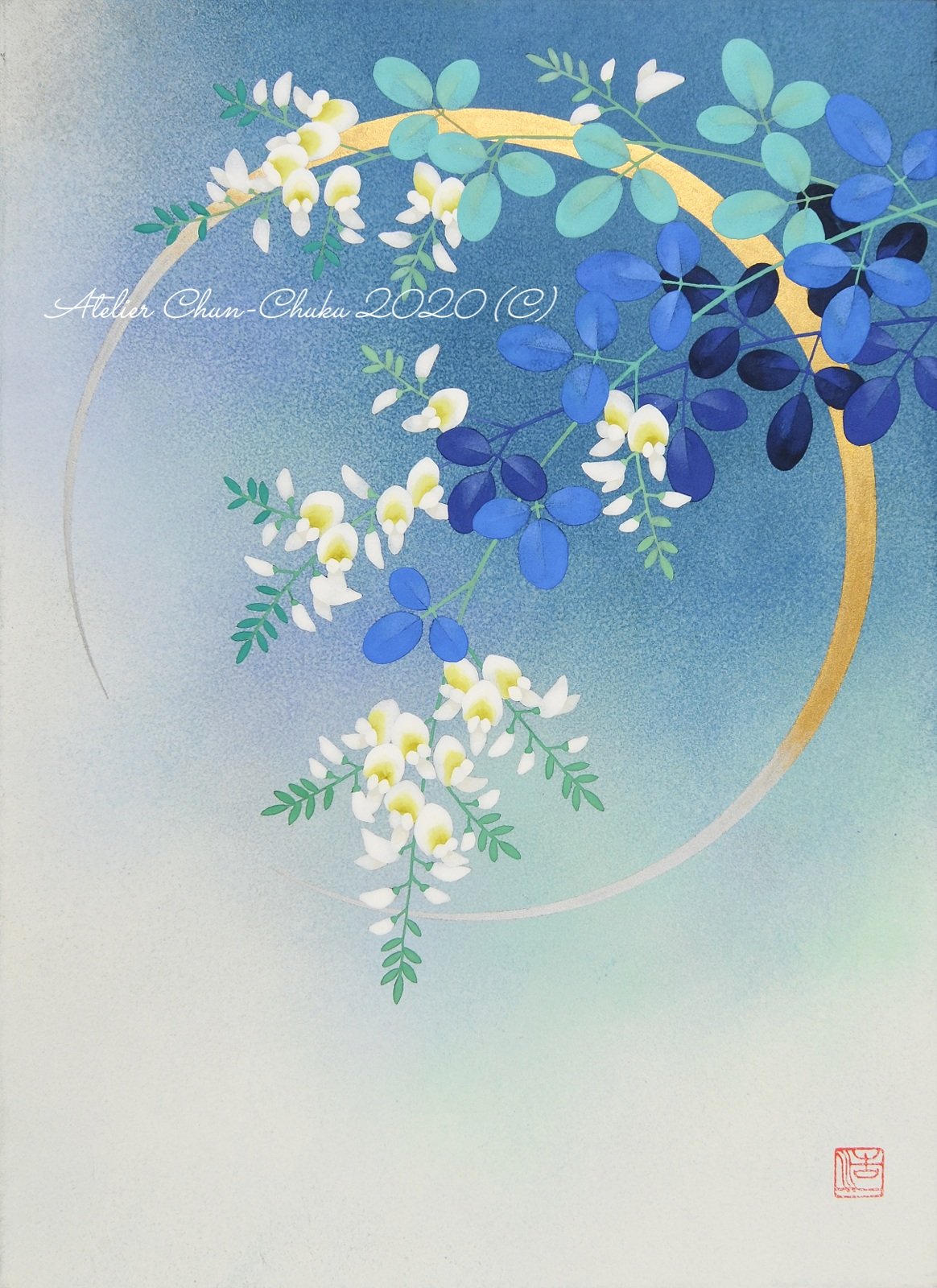 【真作】絵画　中村白玲　日本画10号　カーネーション　美術品　箱入　V168 花の絵 日本画 青と白 真作】絵画 中村白玲 日本画