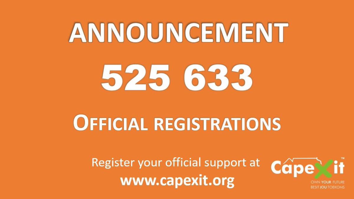 capexitofficial's tweet photo. And closer we get. Well done guys and girls. We are chipping away at this each week. Be on the lookout for the next tipping point! Momentum is on our side. #capexit @capexitofficial #capexitofficial #capexitrsa #register #RegisterYourSupport #makeadifference #newbeginning #wecan https://t.co/O2yGFoNB74