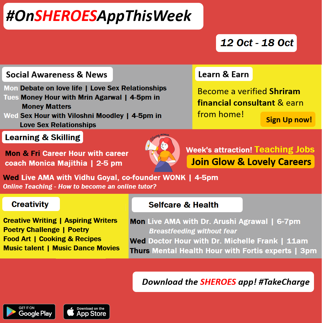 sheroes's tweet photo. #OnSHEROESappThisWeek
#Upskilling #Health #Money are some of the top conversations on SHEROES.
Ladies, download the SHEROES app & accelerate your growth journey! #Takecharge https://t.co/BBAH5cBEJf https://t.co/FF3plmisGR