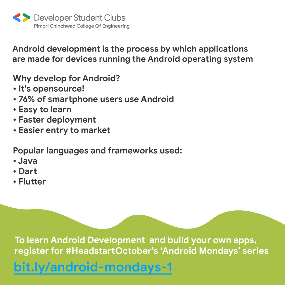 gdscpccoe's tweet photo. What is Android Development? How can I get started developing Android apps? To hear all the answers for these questions join us at 5 PM for βAndroid Mondays session #1 β
https://t.co/zCg6iRwIxs
#headstartoctober #googledevelopers #developerstudentclubs #dsc #dscpccoe https://t.co/2tkTxjQHt3