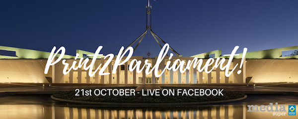 The <a href="/PrintIndAUS/">Print & Visual Communication Association</a> Print &amp; Visual Communication Association's annual Print 2 Parliament! event will stream live on its Facebook page on Wednesday 21 October. Guests include Communications Minister Paul Fletcher and Shadow Treasurer Jim Chalmers. bit.ly/33Ndkjk