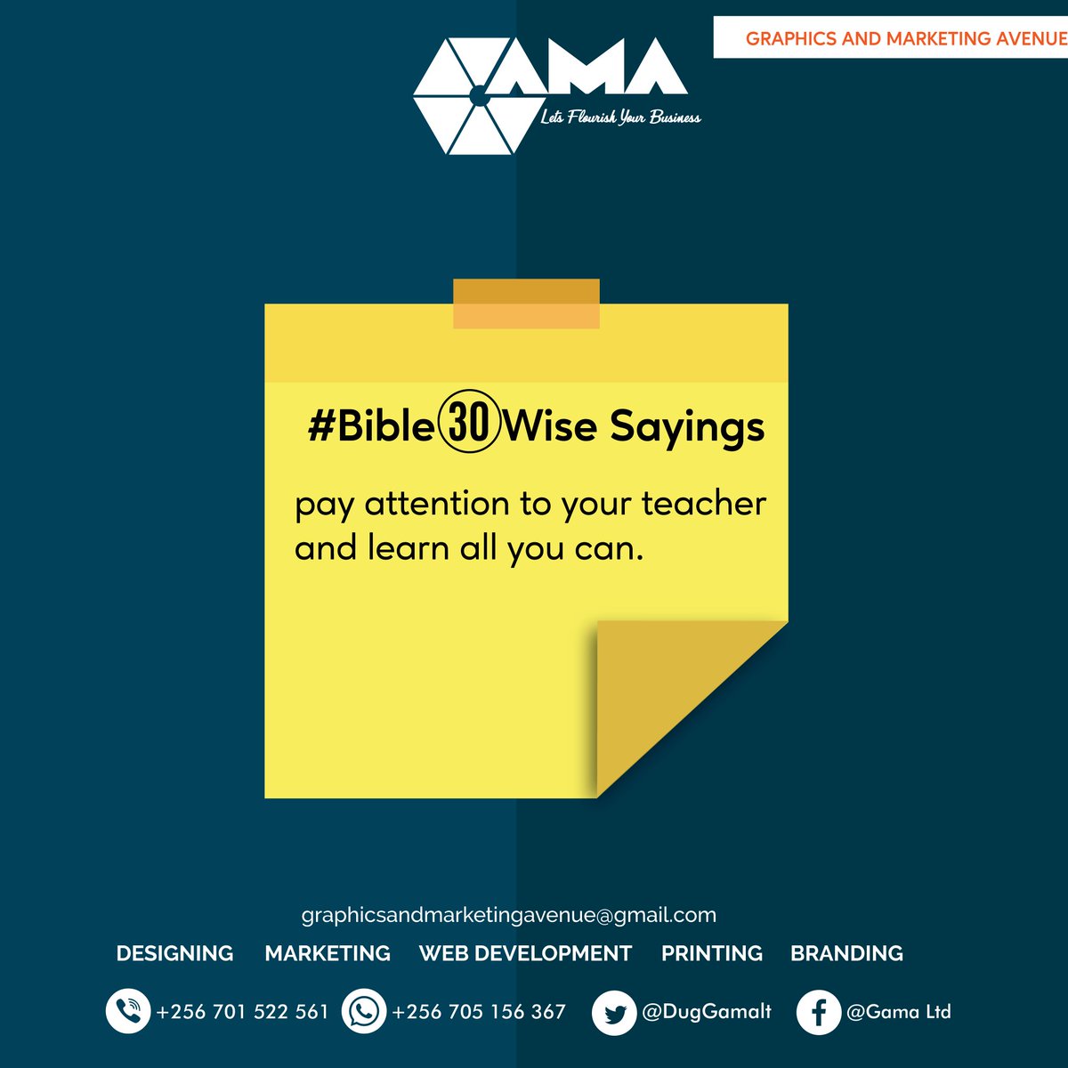 SsendijjaG's tweet photo. Pay attention to your teacher and learn all you can.
May you have a week full of learning. #bible 30 wise sayings .
#GAMAgraphics https://t.co/yRPPt002MD