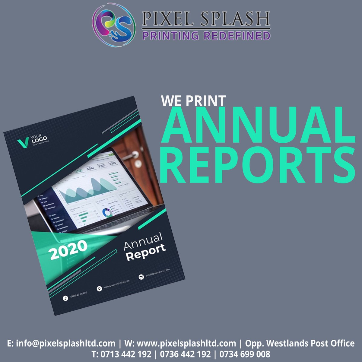 Pixelsplashltd's tweet photo. Having an AGM or a directors review meeting, we can print your annual company reports. Contact us today!
#reports #printing #annualreports #prints #nairobi https://t.co/LgTzl7YybG