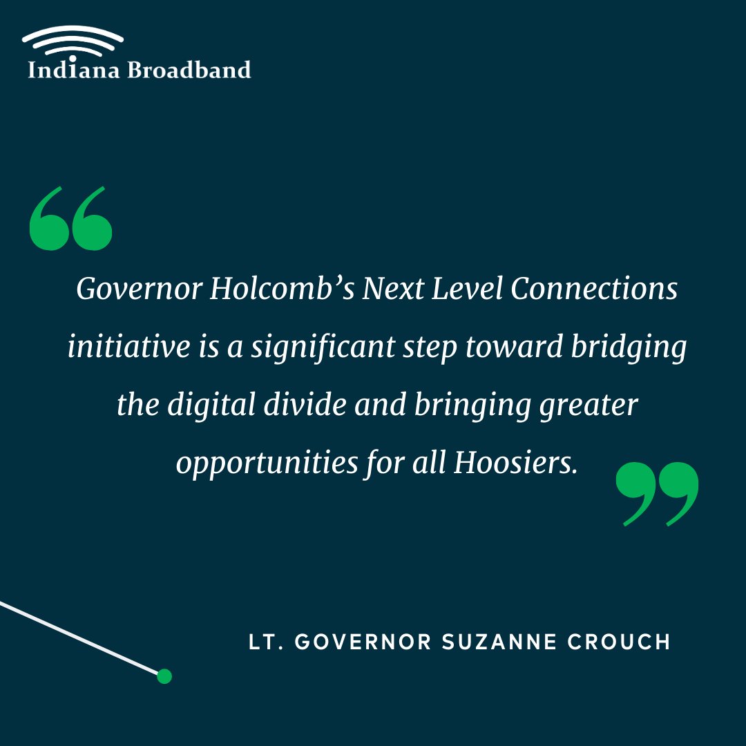 INBroadband's tweet image. The $100 million Next Level Broadband Grant Program is the largest single state investment in broadband. 
@LGSuzanneCrouch 
@GovHolcomb 
To read more about the Next Level Broadband Program, visit
calendar.in.gov/site/ocra/even….
#IndianaBroadband #NextLevelConnection #BroadbandFunding