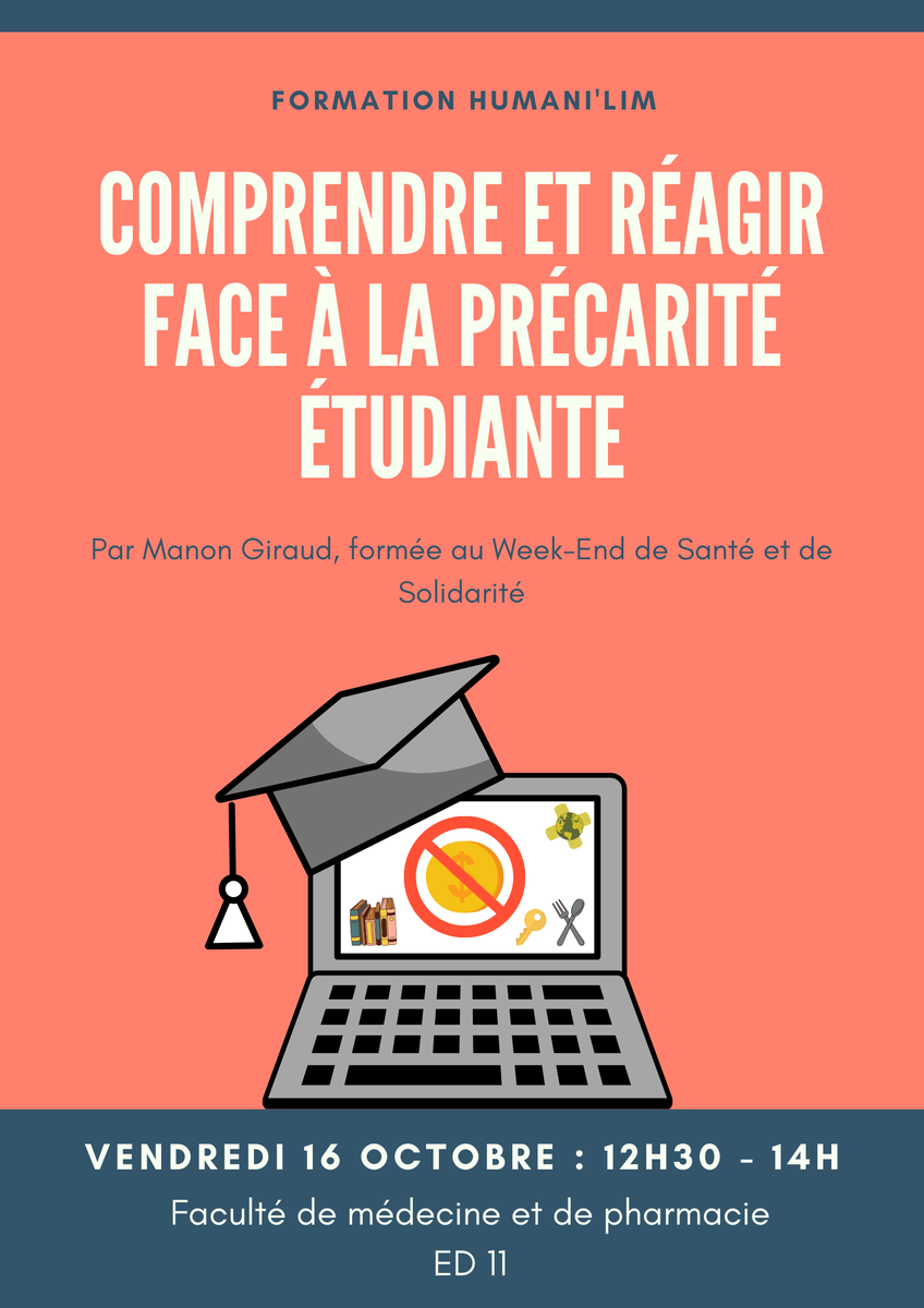 HumaniLim's tweet image. Vendredi aura lieu notre première formation de l'année inspirée du #WESS2020 qui sera sur le thème de la précarité étudiante.

Pour y participer, il te suffit de remplir ce questionnaire : forms.gle/2UEhEs6ExwgEZF…

@unilim , @ace2mpl , @ChancreMouu