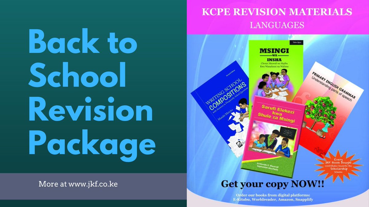 JomoKenyattaFDN's tweet photo. Back to school revision materials for KCPE students available in bookshops countrywide.
Be well prepared for the exams.
Get a copy for the candidates at affordable prices.
#BacktoSchool
#Revisionbooks https://t.co/BHrkev8eJI