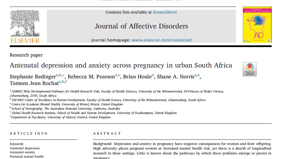 DPHRU_SA's tweet photo. @Steph_Redinger To find out more, see this recently published paper

#Antenataldepression and anxiety across pregnancy in urban South Africa

By @Steph_Redinger @RebeccaMPearson @BristolUni 
#BrianHoule @Demography_ANU @tamsenrochat &amp; #ProfShaneNorris
Stephanie Redinger = a PhD candidate @ DPHRU https://t.co/9IMSTkaaTC